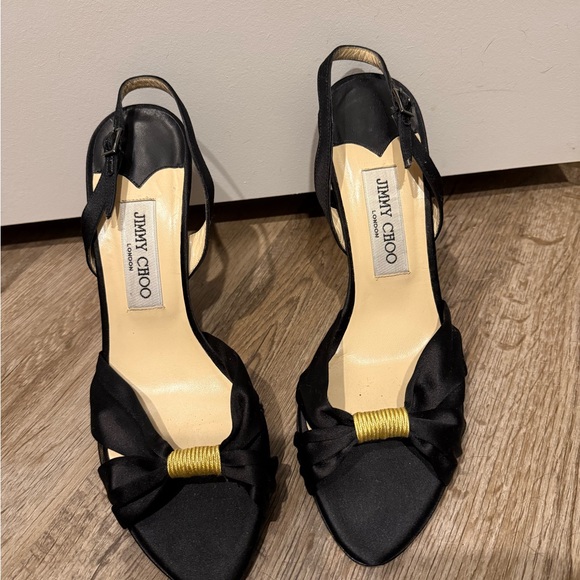 Jimmy Choo Black Heels with Gold Accent - Picture 2 of 5